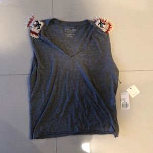 Grey tank top with beaded shoulders